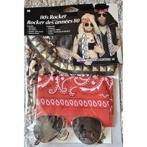 80s Rocker Set Bandana Specs Choker Scarf Tattoo Sheet Halloween Cosplay
